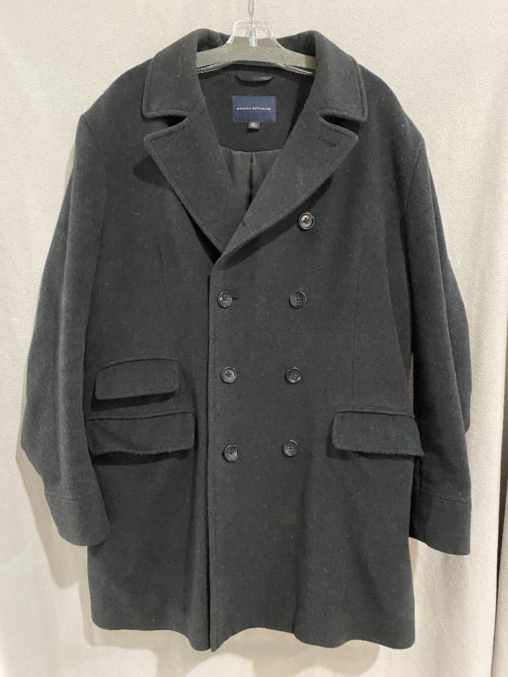 Banana Republic Men’s XL Black Wool Cashmere Double Breasted Peacoat